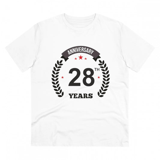 Men'S Pc Cotton 28Th Anniversary Printed T Shirt (Color: White