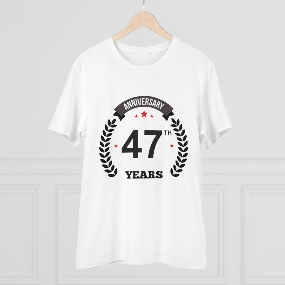 Men'S Pc Cotton 47Th Anniversary Printed T Shirt (Color: White