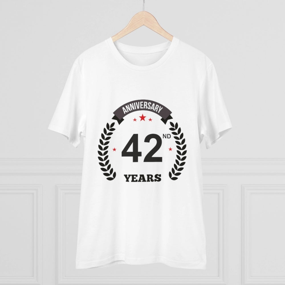 Men'S Pc Cotton 42Nd Anniversary Printed T Shirt (Color: White
