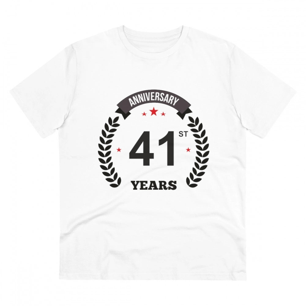 Men'S Pc Cotton 41St Anniversary Printed T Shirt (Color: White
