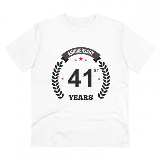 Men'S Pc Cotton 41St Anniversary Printed T Shirt (Color: White