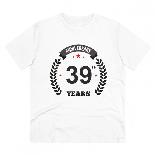 Men'S Pc Cotton 39Th Anniversary Printed T Shirt (Color: White