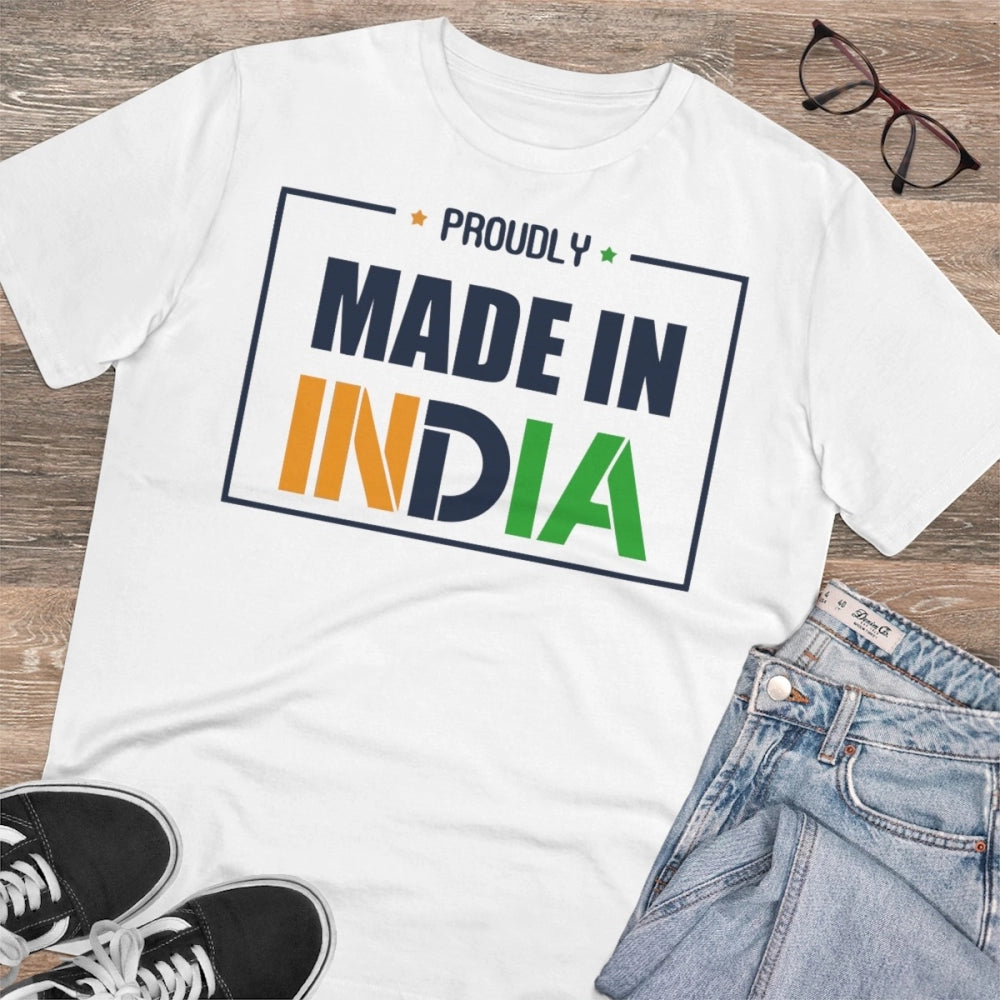 Men'S Pc Cotton Made In India Printed T Shirt (Color: White, T