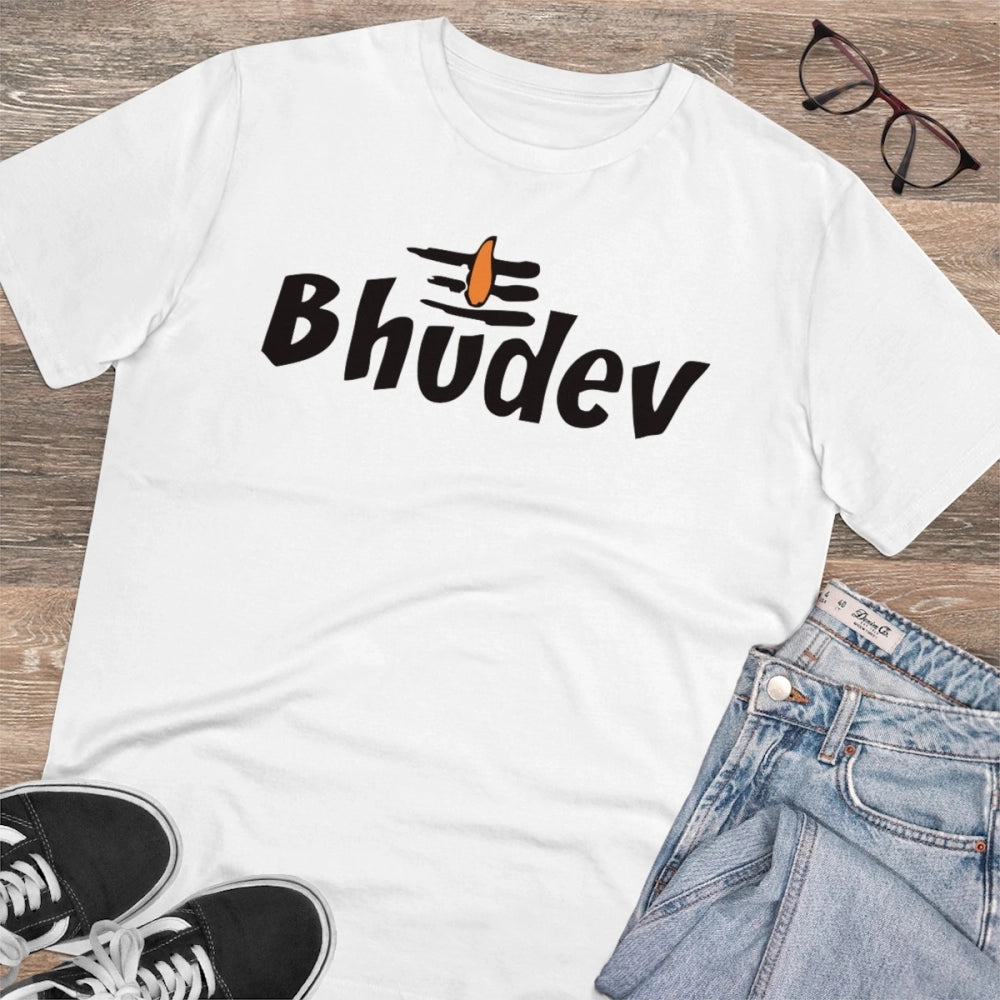 Men'S Pc Cotton Bhudev Printed T Shirt (Color: White, Thread C