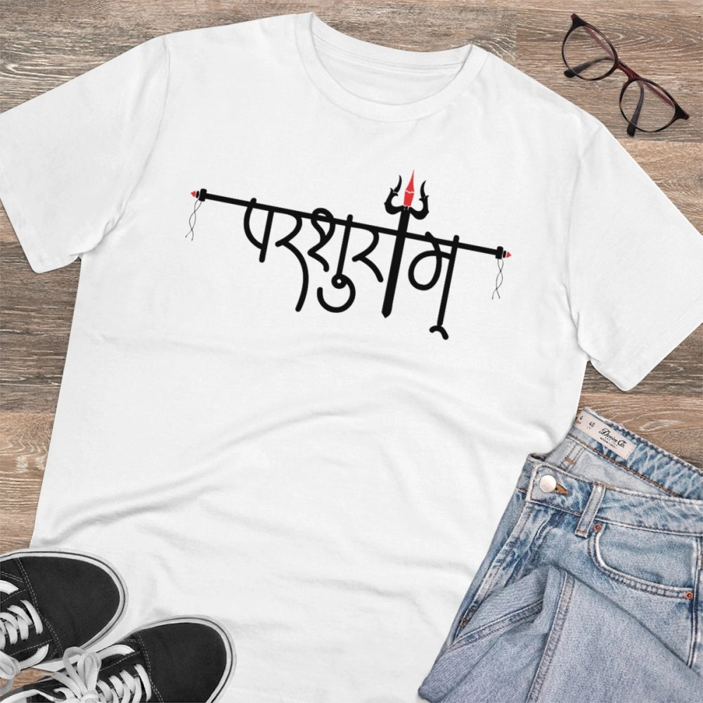 Men'S Pc Cotton Parsuram Printed T Shirt (Color: White, Thread