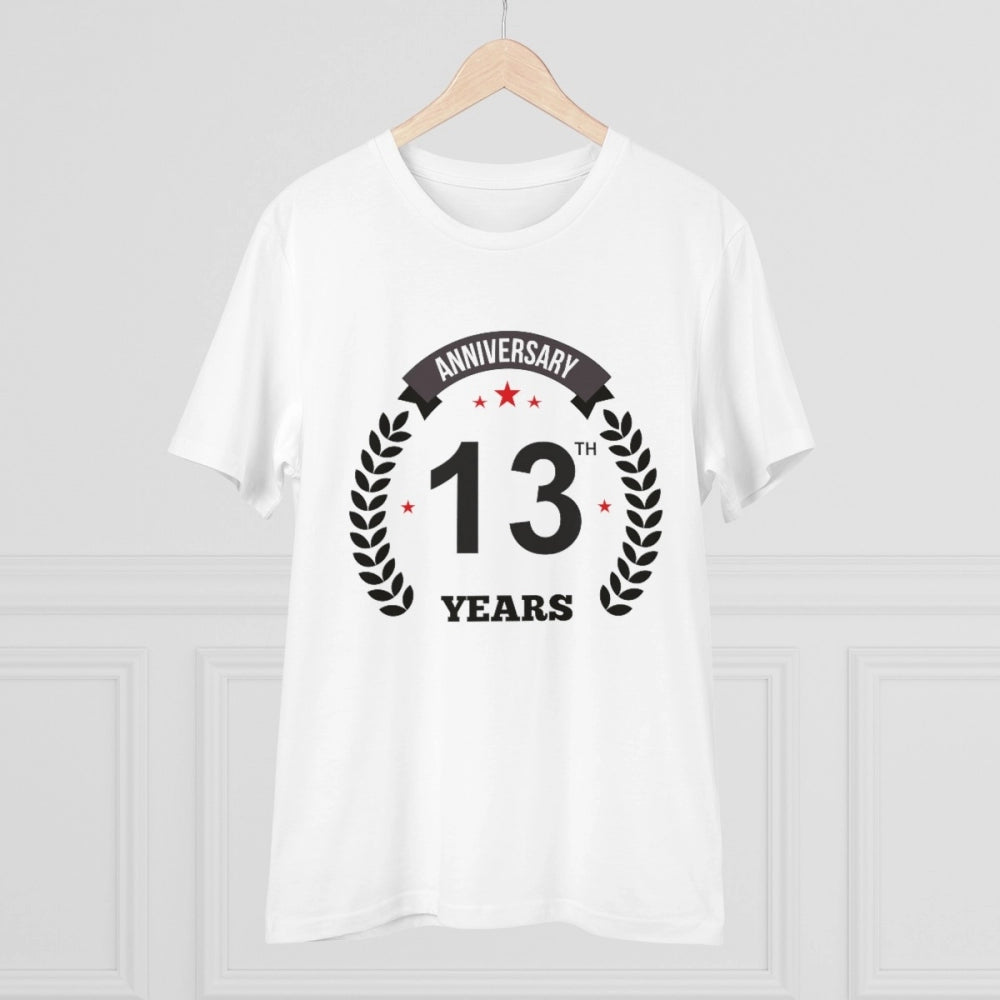 Men'S Pc Cotton 13Th Anniversary Printed T Shirt (Color: White