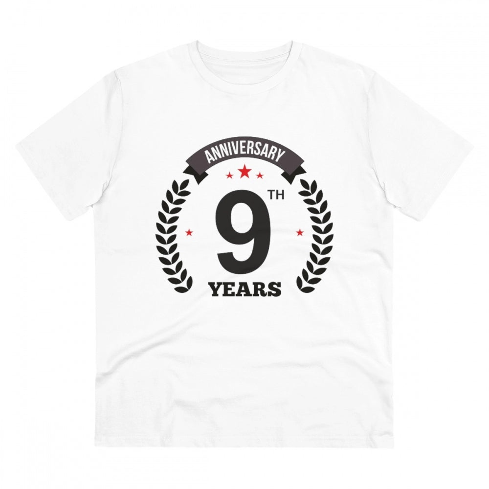 Men'S Pc Cotton 9Th Anniversary Printed T Shirt (Color: White,