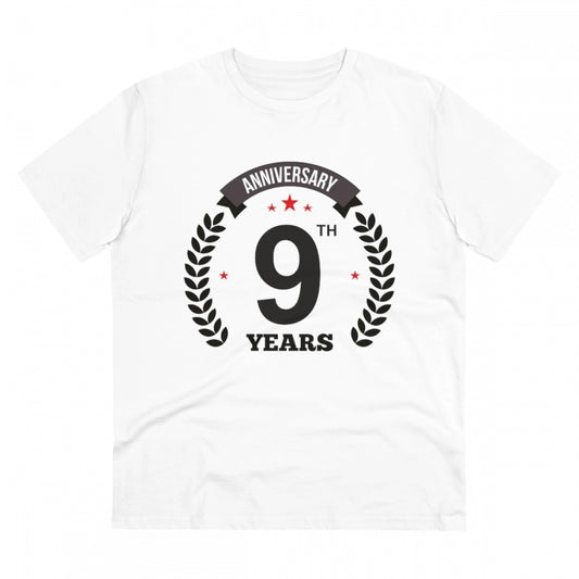 Men'S Pc Cotton 9Th Anniversary Printed T Shirt (Color: White,
