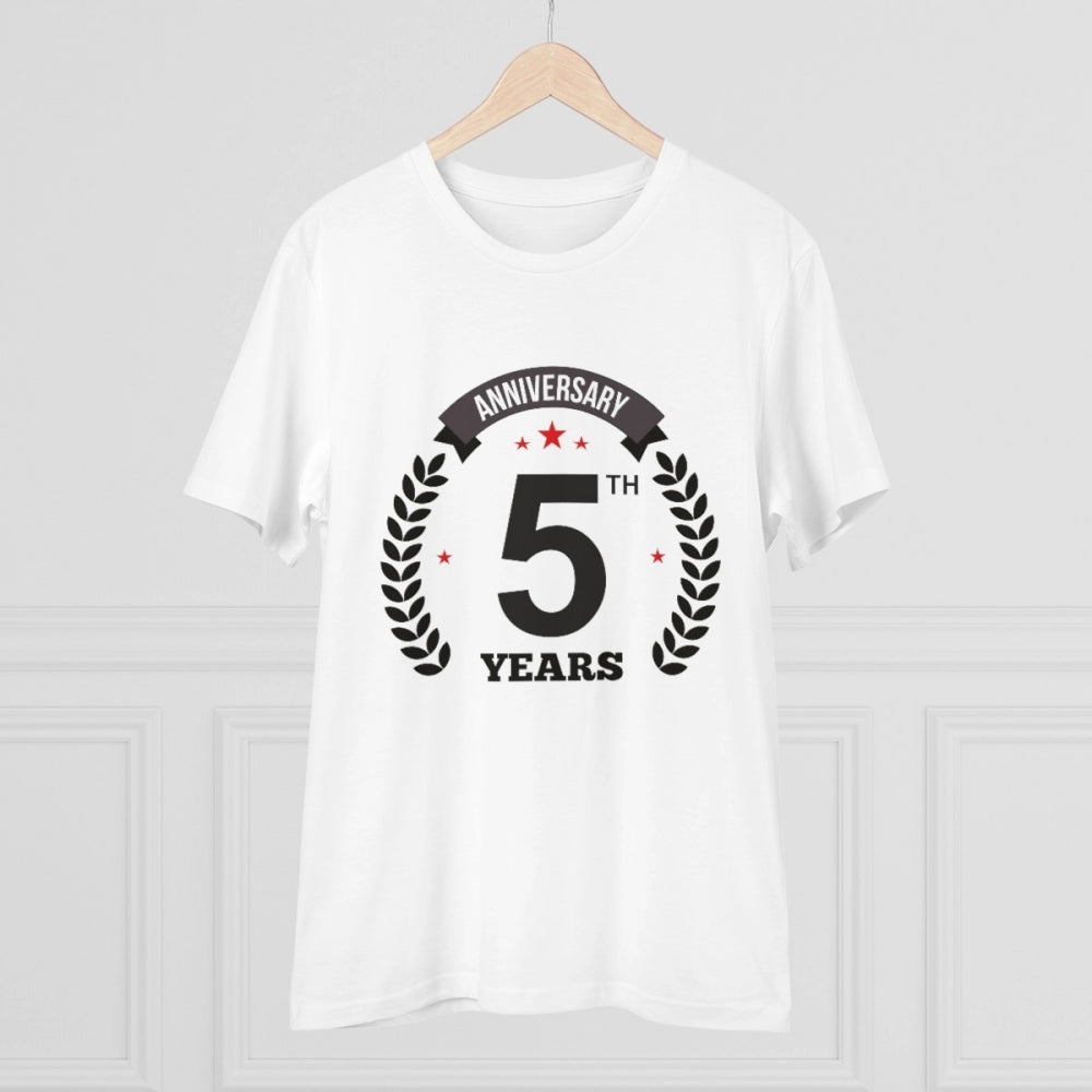 Men'S Pc Cotton 5Th Anniversary Printed T Shirt (Color: White,