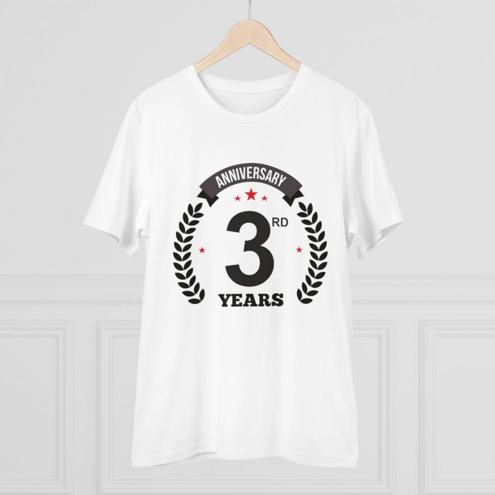 Men'S Pc Cotton 3Rd Anniversary Printed T Shirt (Color: White,