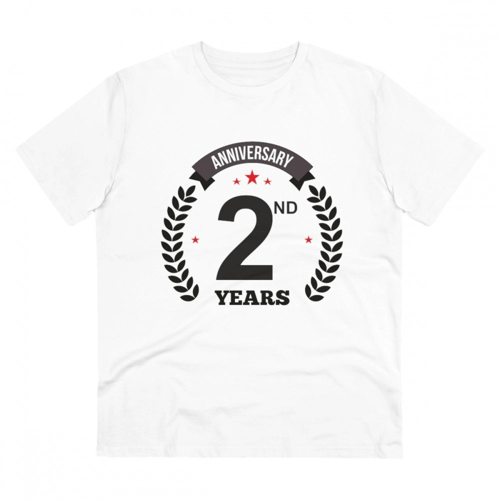 Men'S Pc Cotton 2Nd Anniversary Printed T Shirt (Color: White,