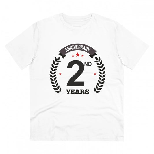 Men'S Pc Cotton 2Nd Anniversary Printed T Shirt (Color: White,