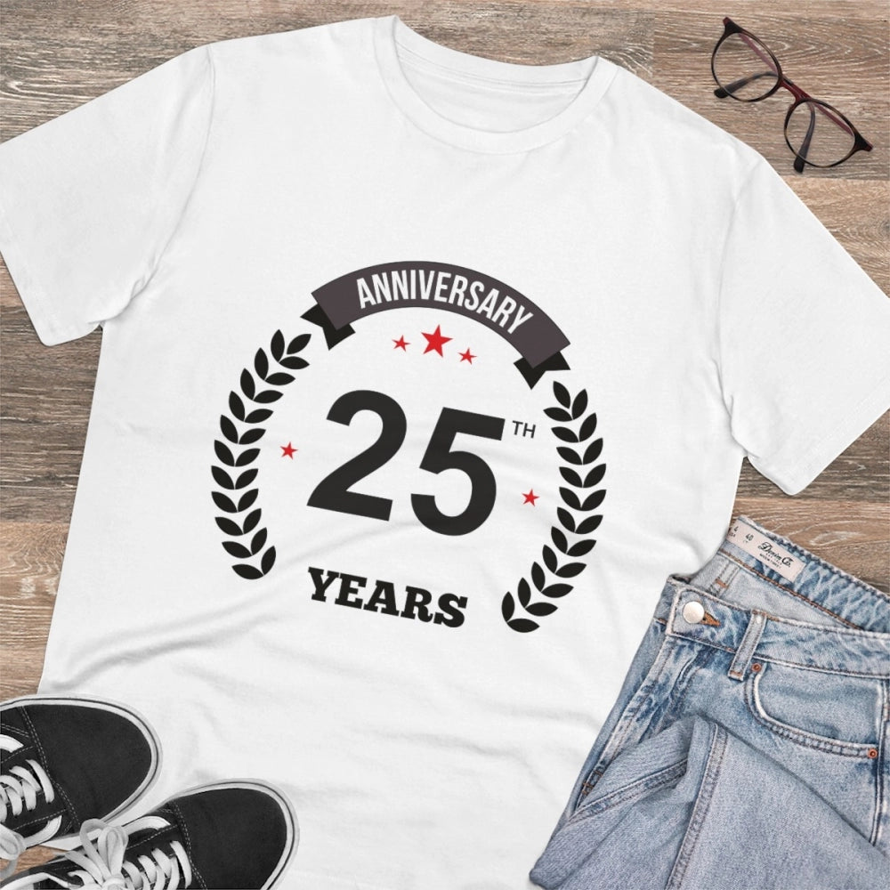 Men'S Pc Cotton 25Th Anniversary Printed T Shirt (Color: White