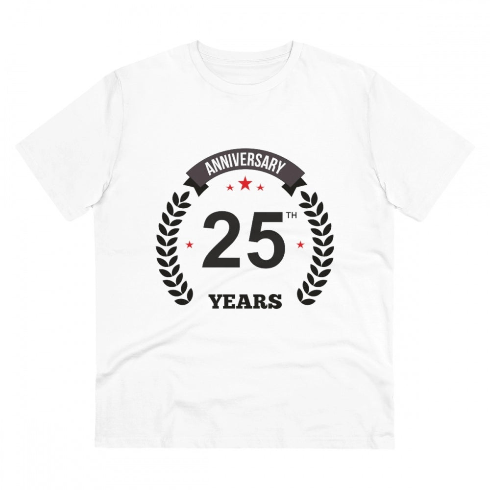 Men'S Pc Cotton 25Th Anniversary Printed T Shirt (Color: White