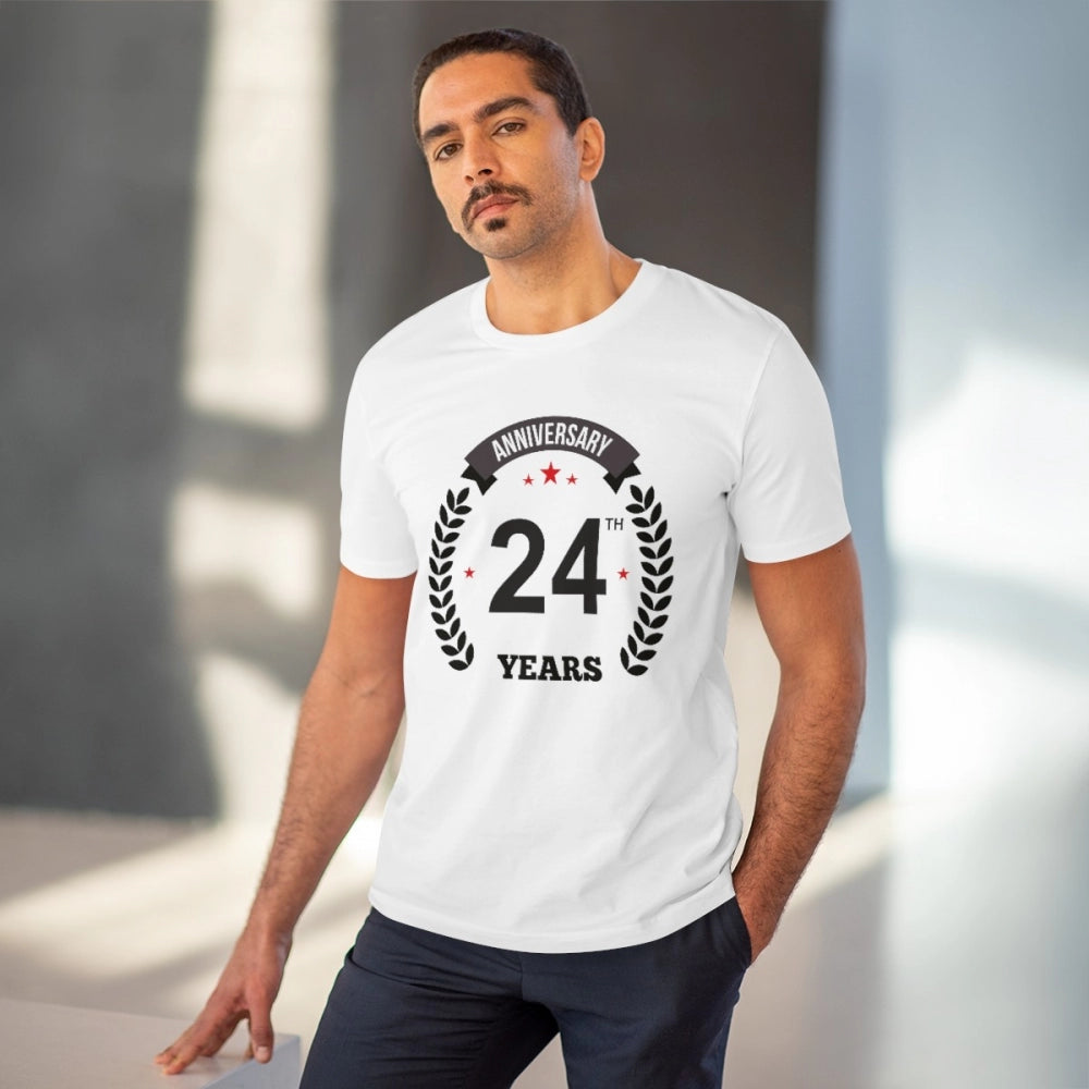 Men'S Pc Cotton 24Th Anniversary Printed T Shirt (Color: White