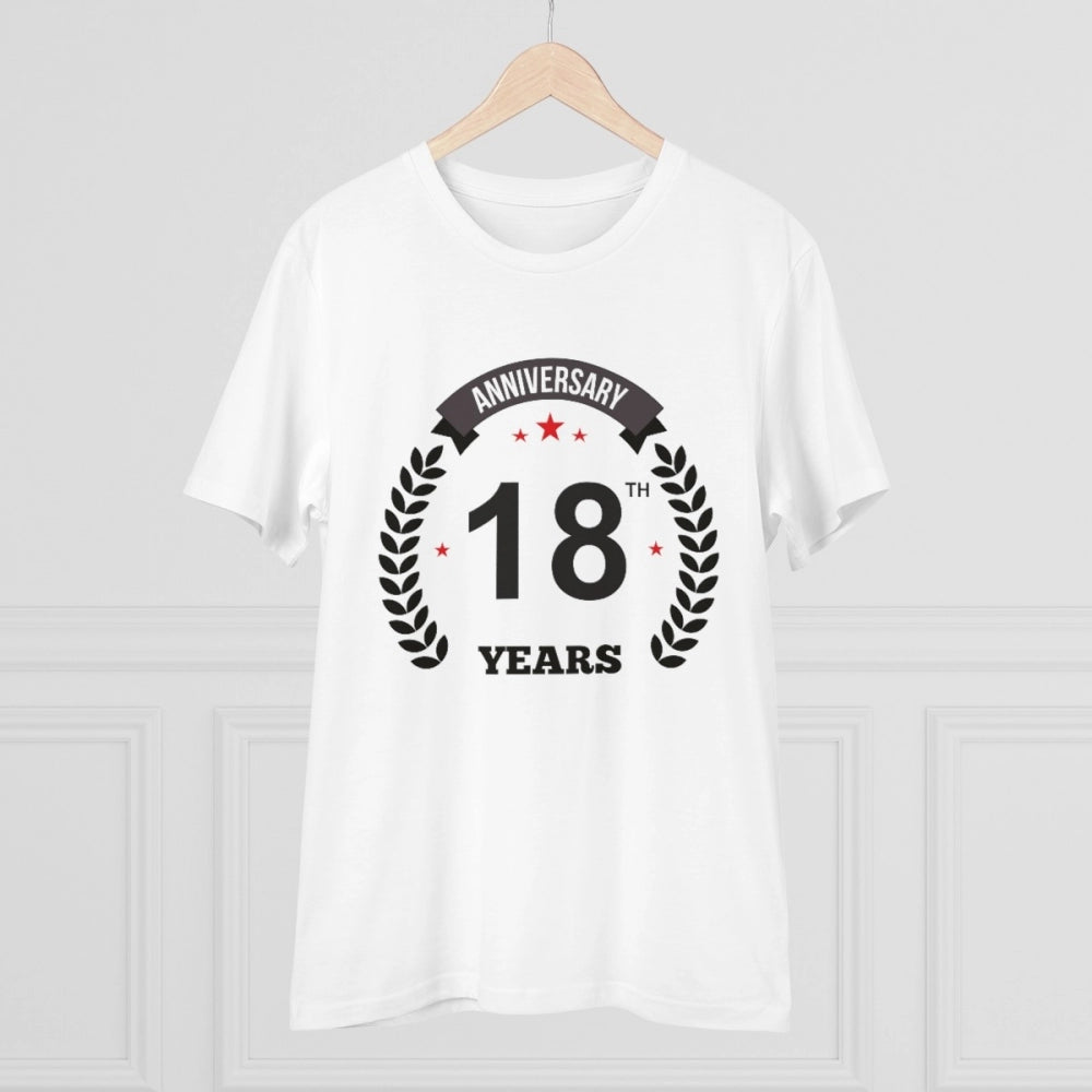 Men'S Pc Cotton 18Th Anniversary Printed T Shirt (Color: White