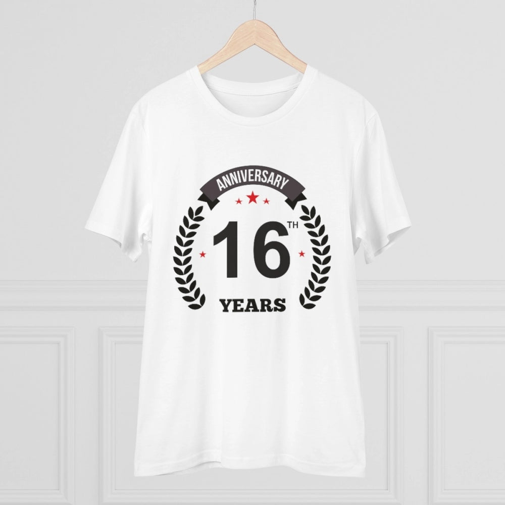 Men'S Pc Cotton 16Th Anniversary Printed T Shirt (Color: White