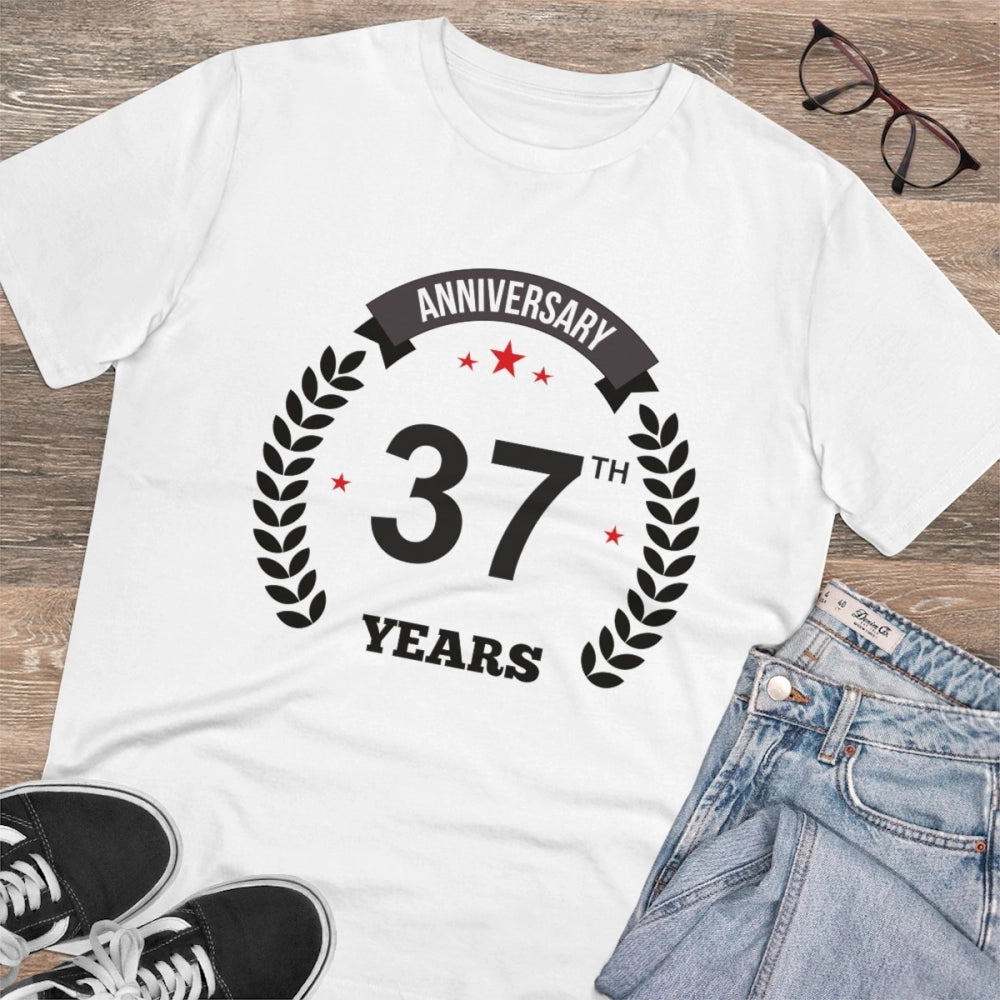 Men'S Pc Cotton 37Th Anniversary Printed T Shirt (Color: White