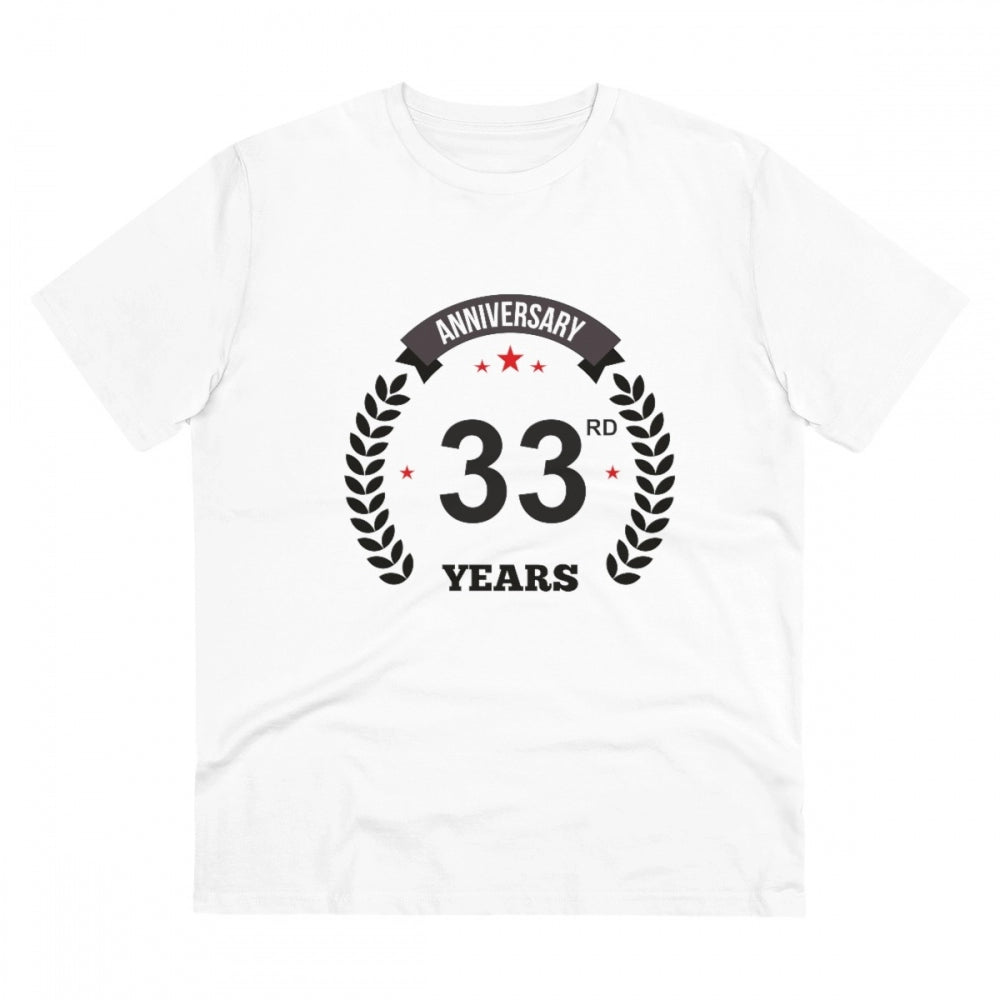 Men'S Pc Cotton 33Rd Anniversary Printed T Shirt (Color: White