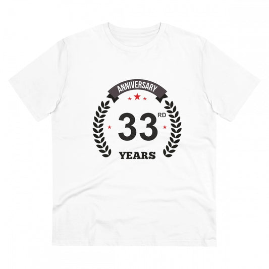 Men'S Pc Cotton 33Rd Anniversary Printed T Shirt (Color: White