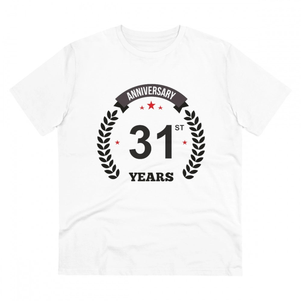 Men'S Pc Cotton 31St Anniversary Printed T Shirt (Color: White