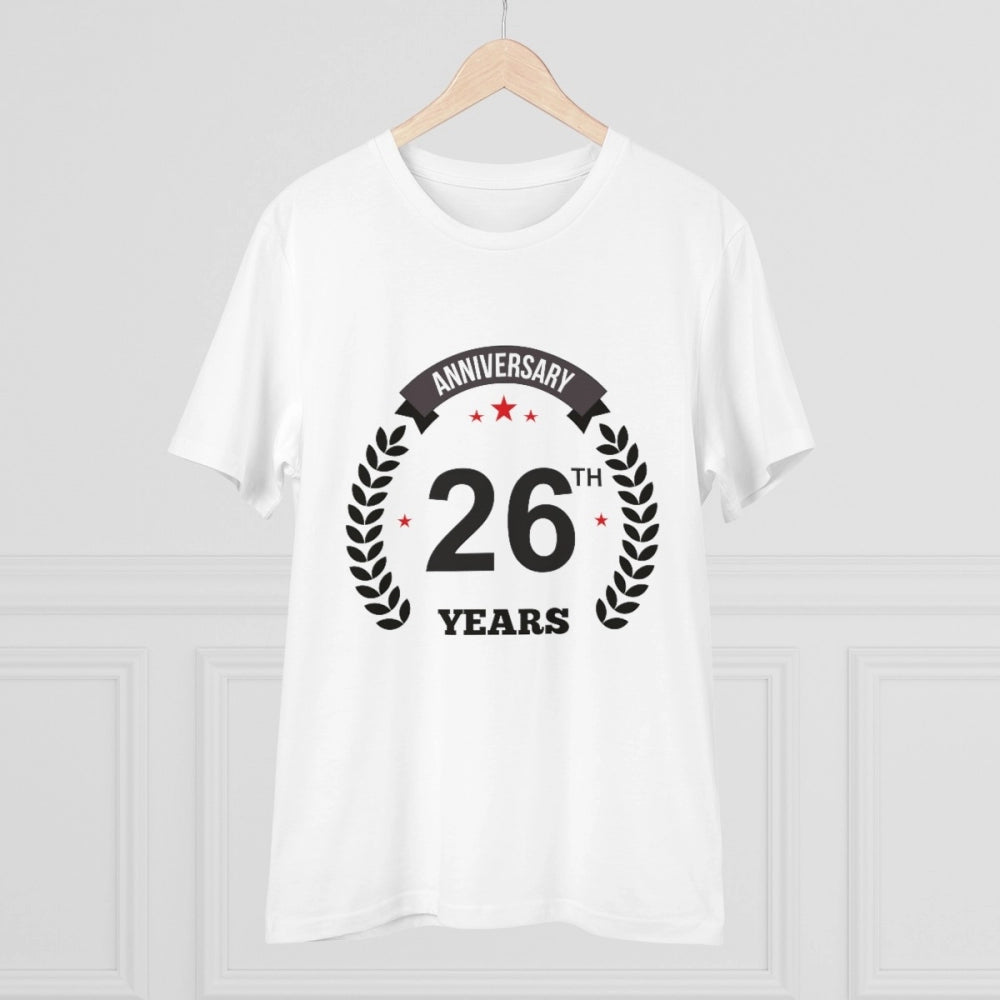 Men'S Pc Cotton 26Th Anniversary Printed T Shirt (Color: White