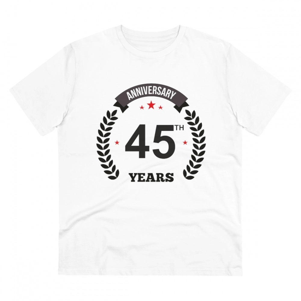 Men'S Pc Cotton 45Th Anniversary Printed T Shirt (Color: White
