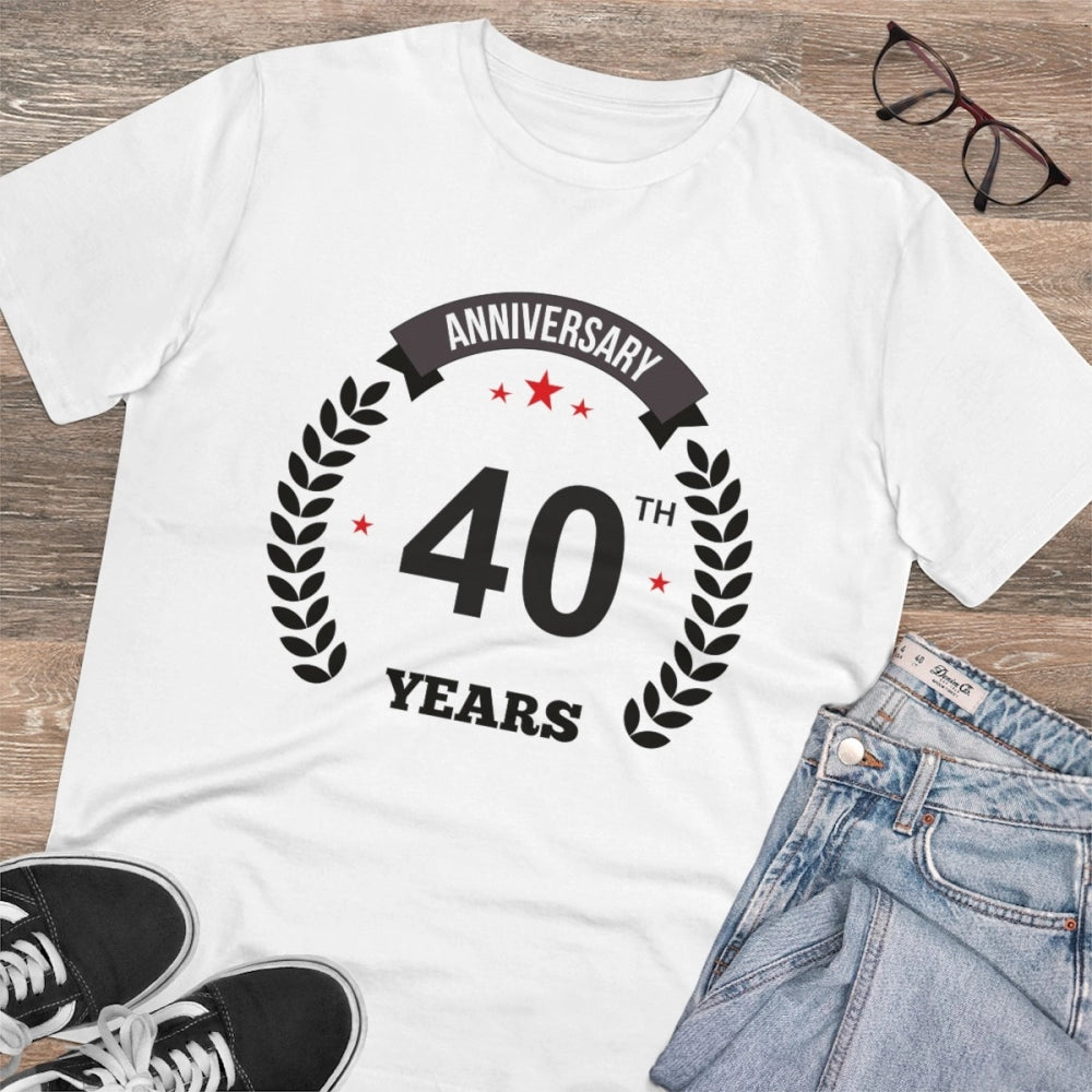 Men'S Pc Cotton 40Th Anniversary Printed T Shirt (Color: White