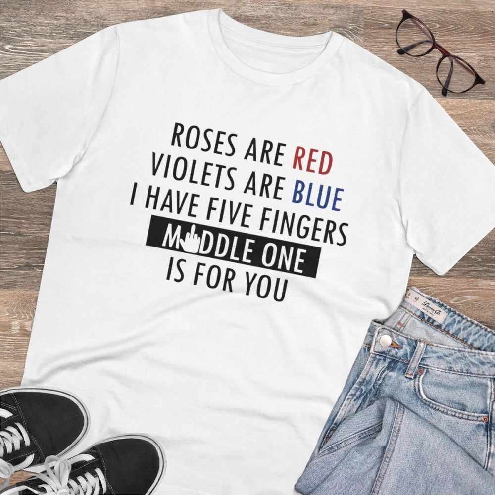 Men'S Pc Cotton Roses Are Red Printed T Shirt (Color: White, T