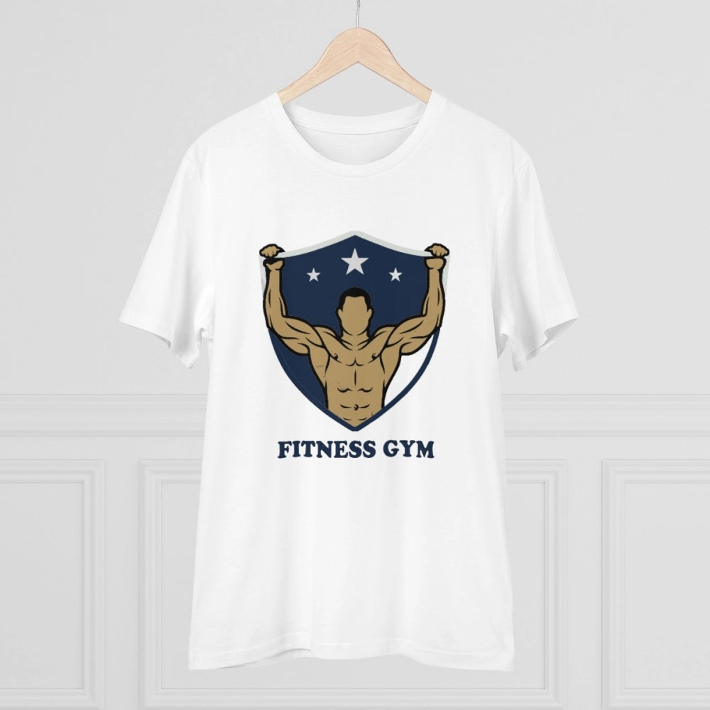 Men'S Pc Cotton Fittnes Gym Printed T Shirt (Color: White, Thr