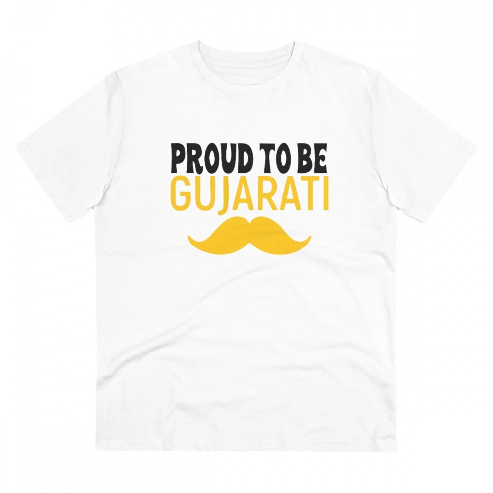 Men'S Pc Cotton Proud To Be Gujarati Printed T Shirt (Color: W