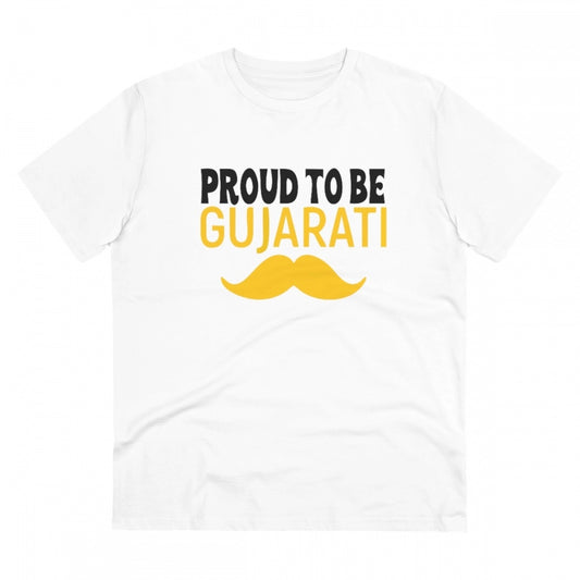 Men'S Pc Cotton Proud To Be Gujarati Printed T Shirt (Color: W