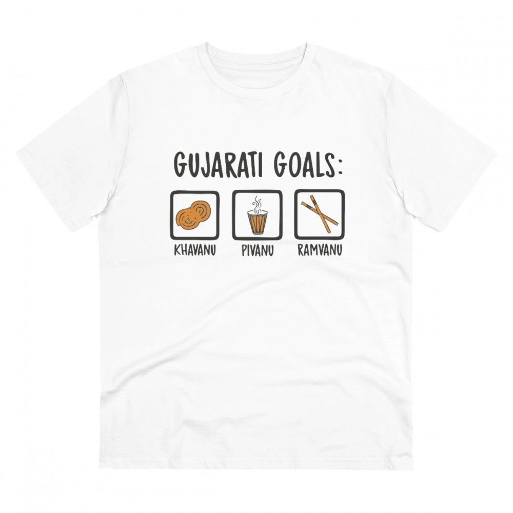 Men'S Pc Cotton Gujarati Goals Printed T Shirt (Color: White,