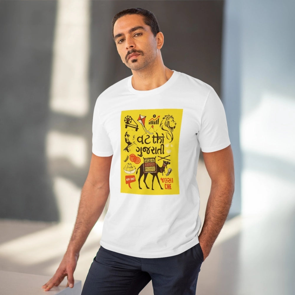 Men'S Pc Cotton Vat Thi Gujarati Printed T Shirt (Color: White