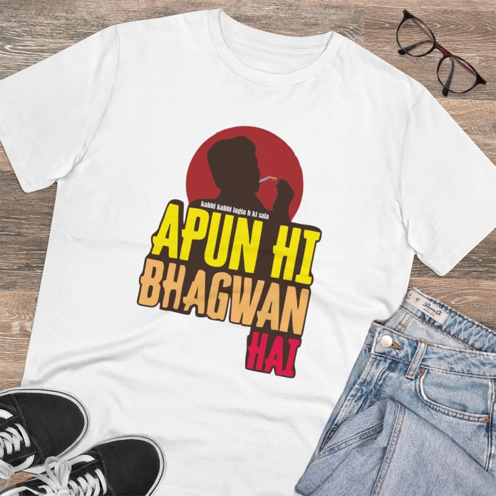 Men'S Pc Cotton Apun Hi Bhagvan Hai Printed T Shirt (Color: Wh