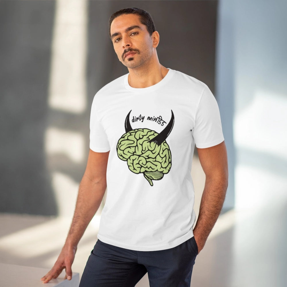 Men'S Pc Cotton Dirty Minddid Printed T Shirt (Color: White, T