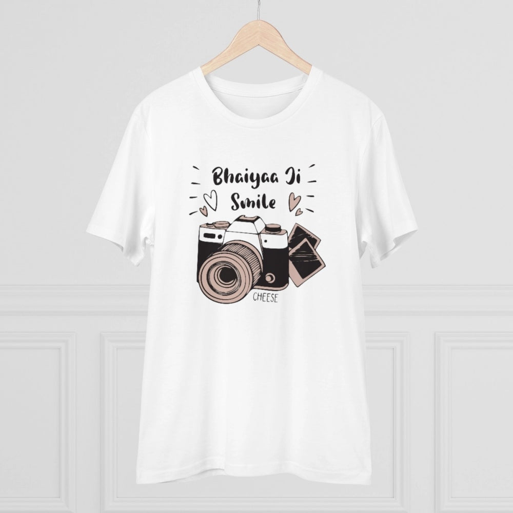 Men'S Pc Cotton Bhaiya Ji Smile Printed T Shirt (Color: White,