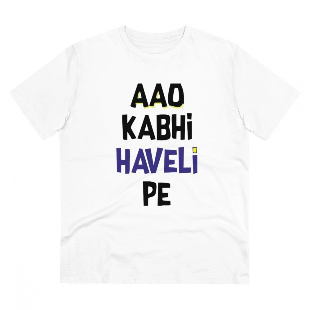 Men'S Pc Cotton Aao Kabhi Haveli Pe Printed T Shirt (Color: Wh