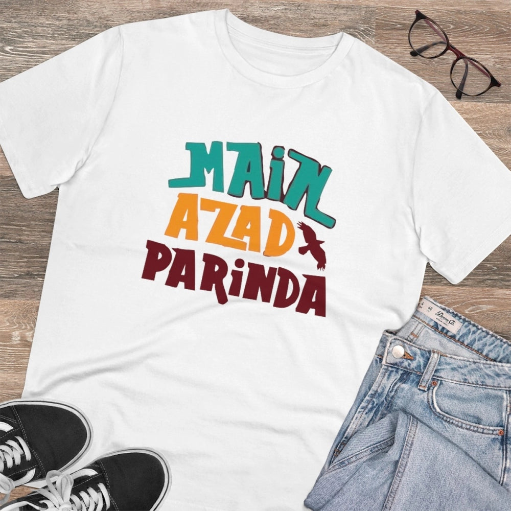 Men'S Pc Cotton Me Azad Parinda Printed T Shirt (Color: White,