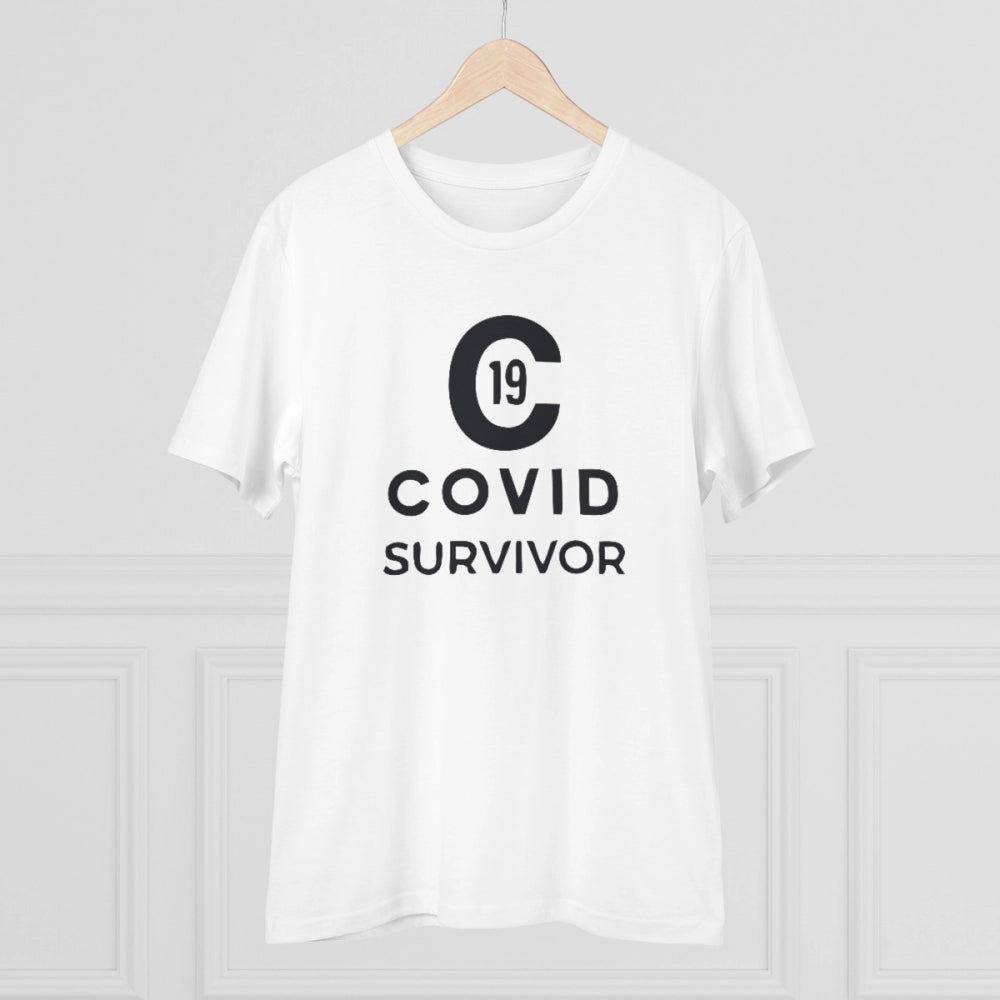 Men'S Pc Cotton Covid 19 Survivor Printed T Shirt (Color: Whit