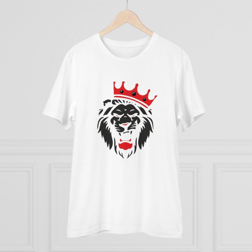 Men'S Pc Cotton Lion Logo Printed T Shirt (Color: White, Threa