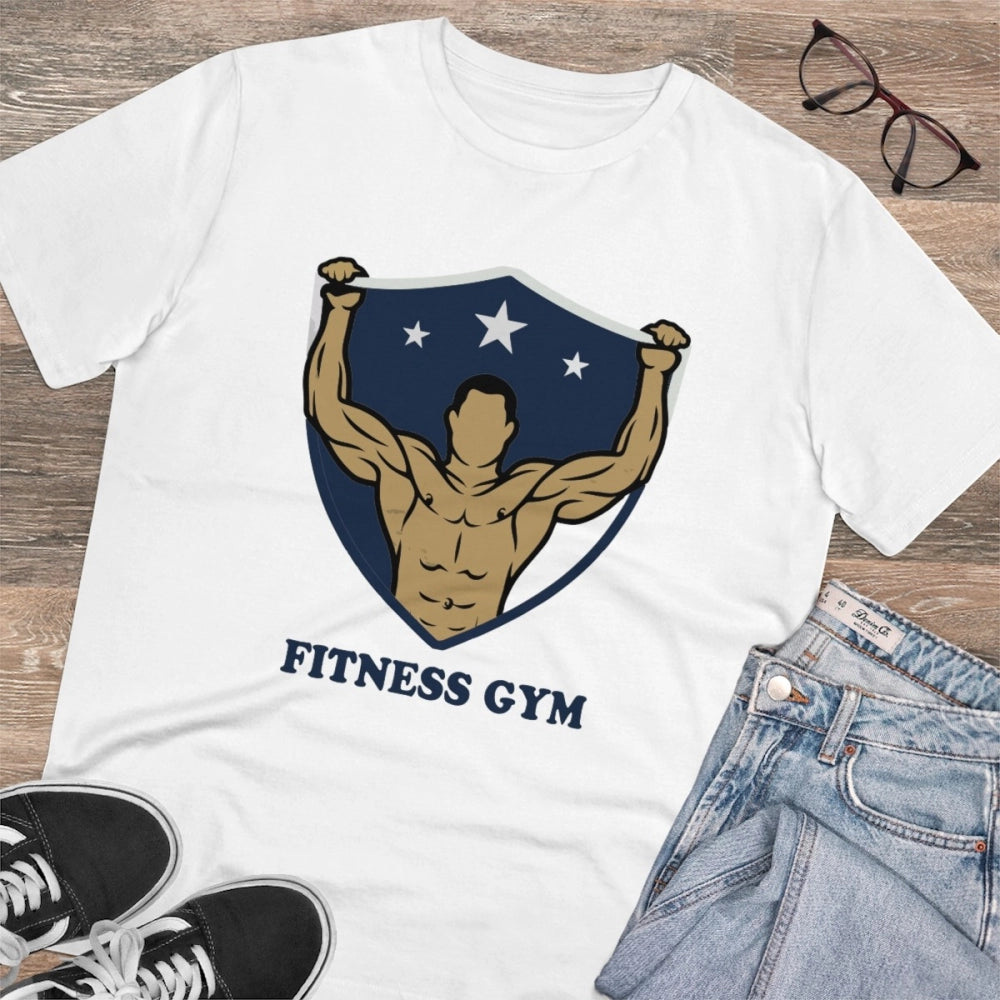 Men'S Pc Cotton Fittnes Gym Printed T Shirt (Color: White, Thr