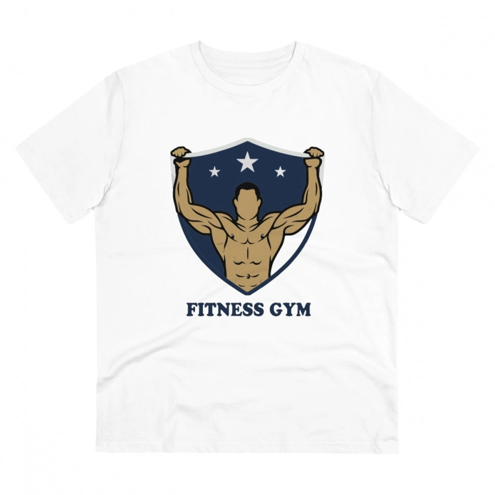 Men'S Pc Cotton Fittnes Gym Printed T Shirt (Color: White, Thr