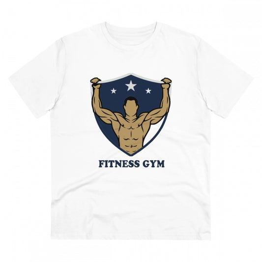 Men'S Pc Cotton Fittnes Gym Printed T Shirt (Color: White, Thr