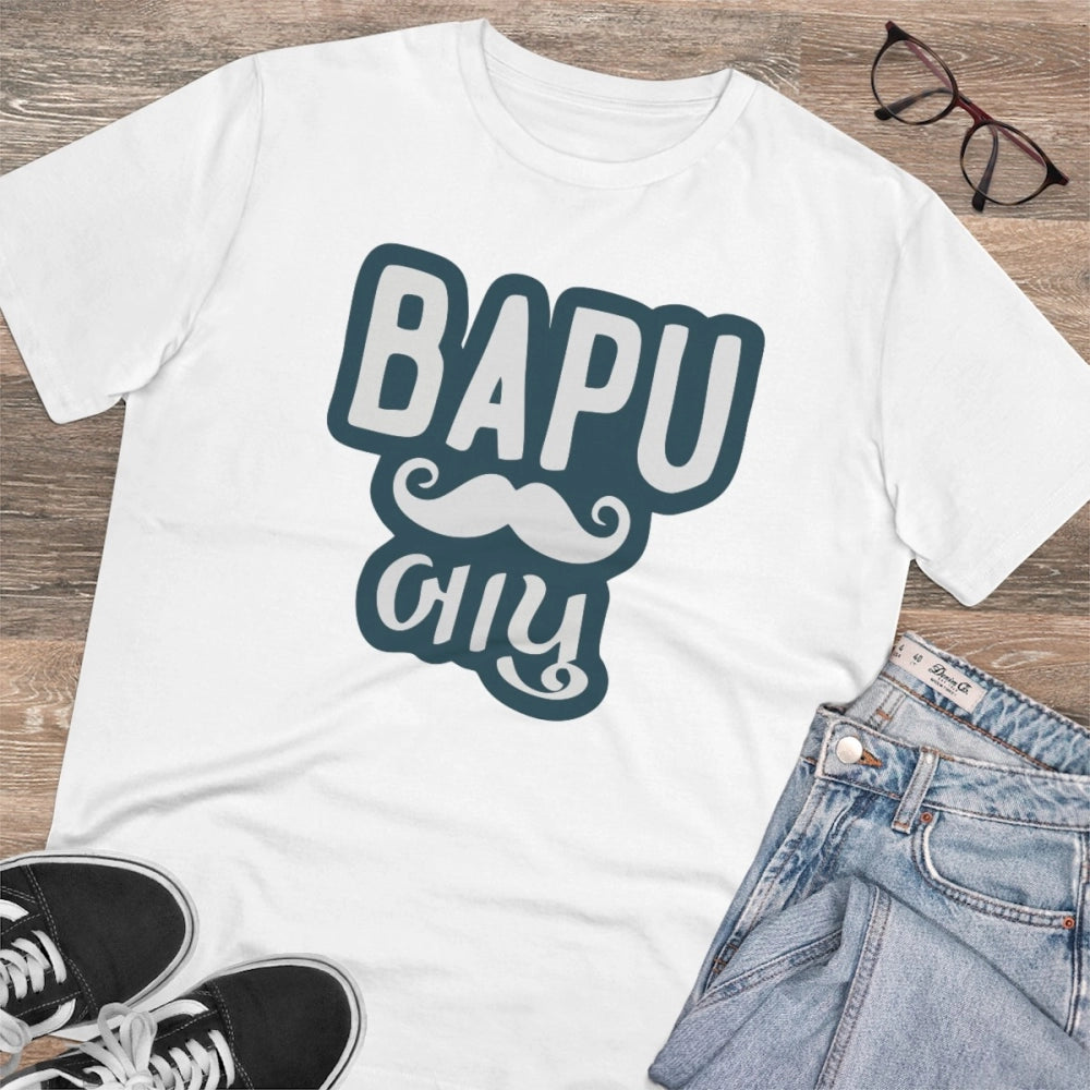 Men'S Pc Cotton Baapu Printed T Shirt (Color: White, Thread Co