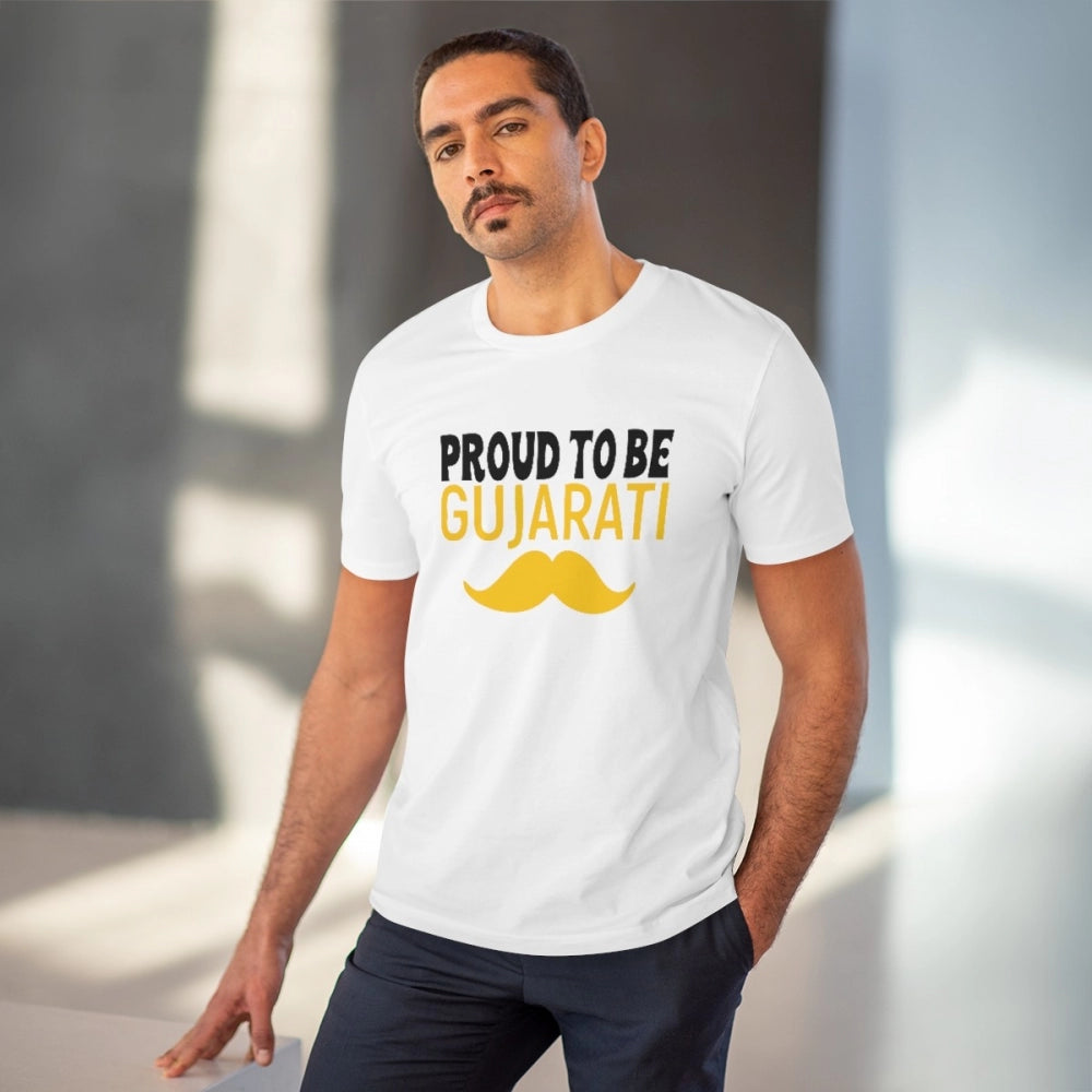 Men'S Pc Cotton Proud To Be Gujarati Printed T Shirt (Color: W