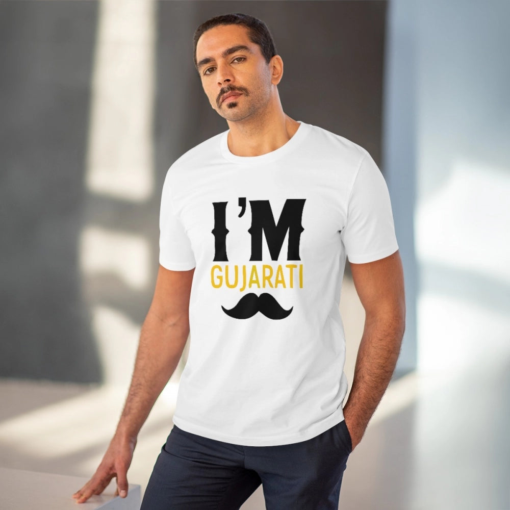 Men'S Pc Cotton I Am Gujarati Printed T Shirt (Color: White, T