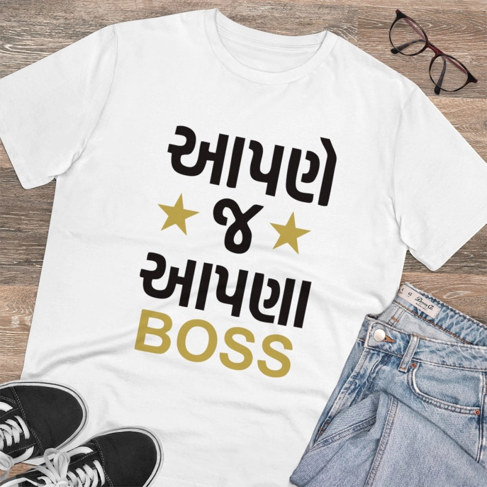Men'S Pc Cotton Aapne J Aapna Boss Printed T Shirt (Color: Whi