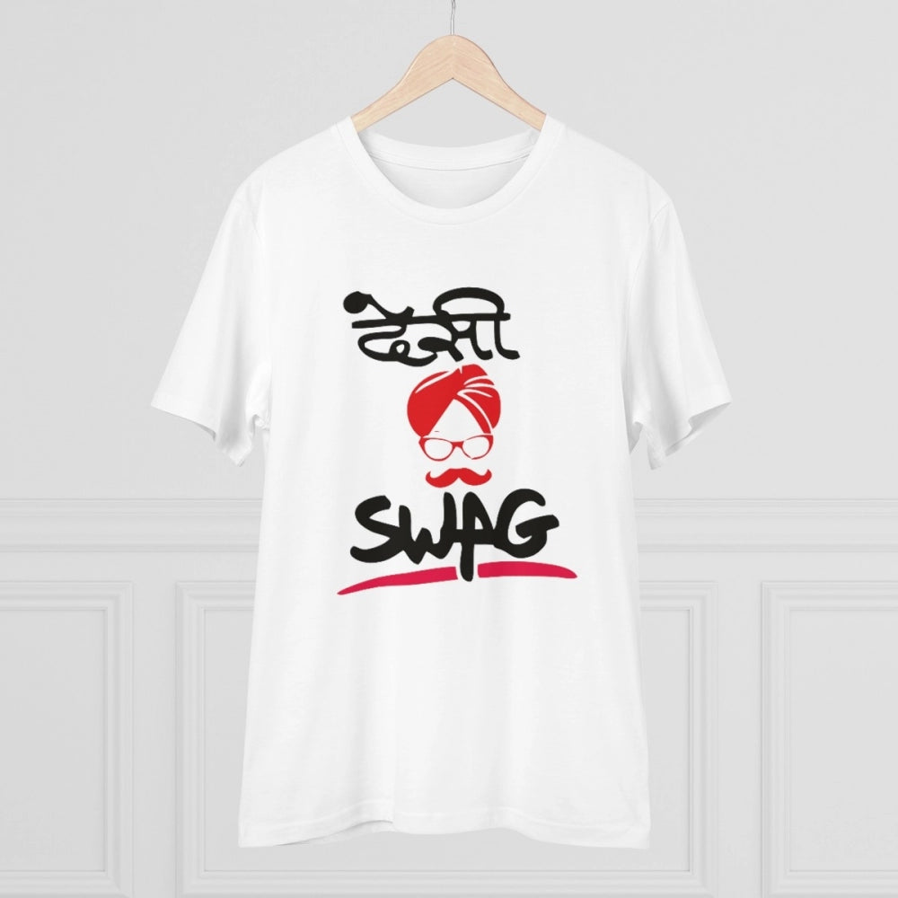 Men'S Pc Cotton Desi Swag Printed T Shirt (Color: White, Threa