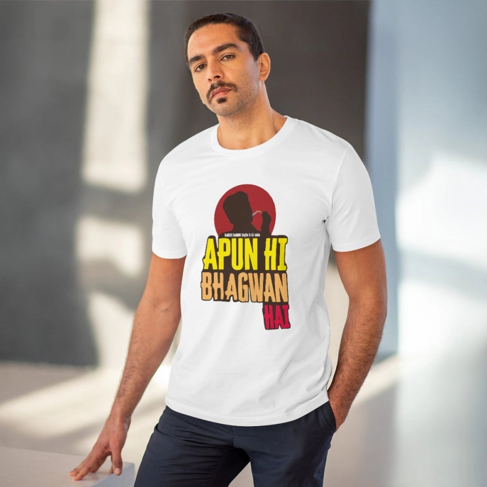 Men'S Pc Cotton Apun Hi Bhagvan Hai Printed T Shirt (Color: Wh